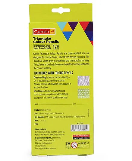 Camlin Premium Triangualr Colour Pencils With Sharpener - 12 Shades