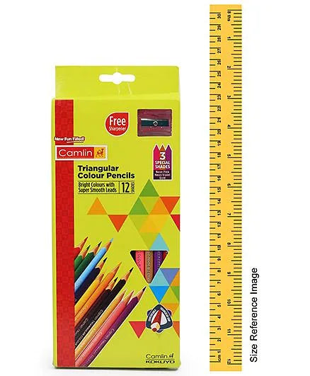Camlin Premium Triangualr Colour Pencils With Sharpener - 12 Shades
