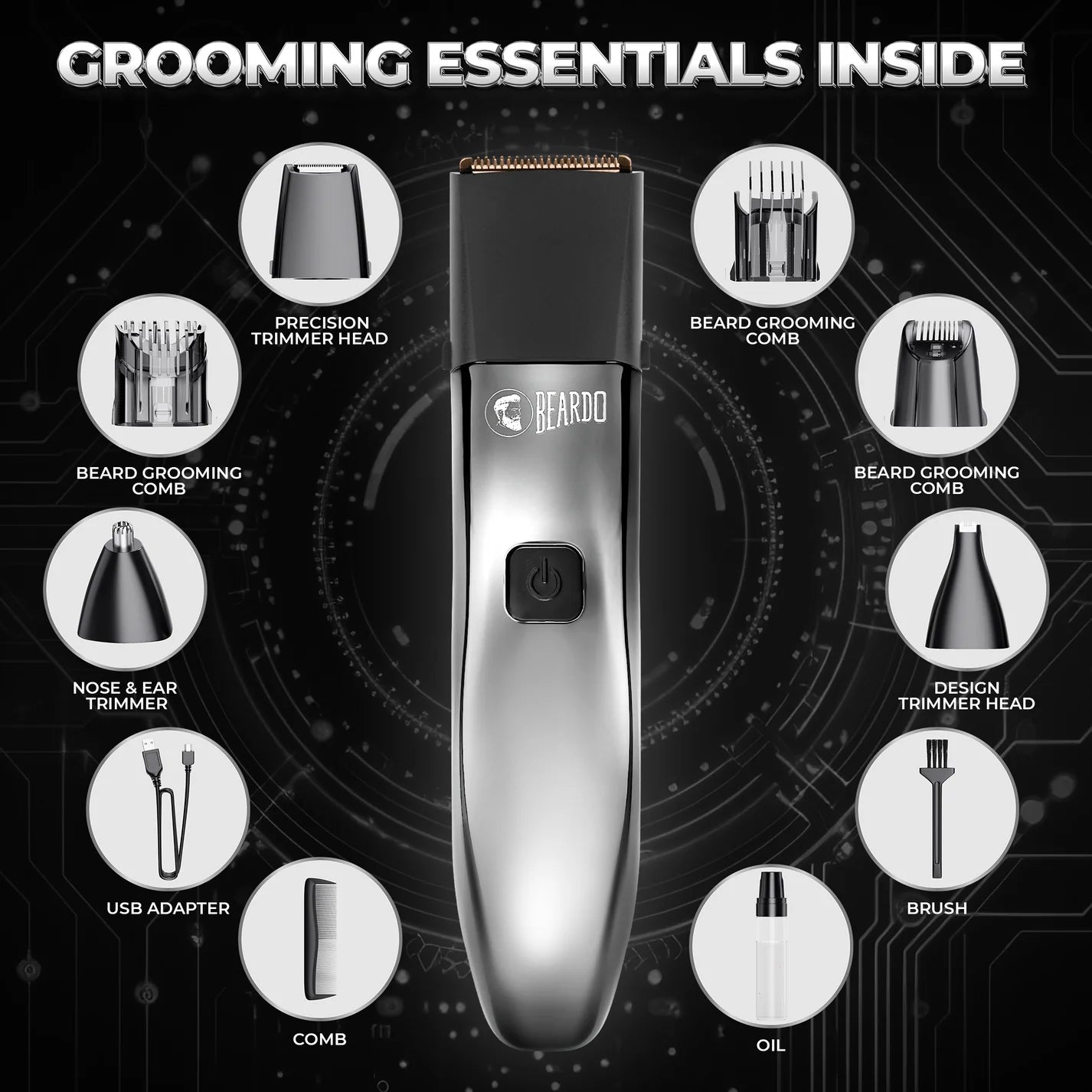 BEARDO Chrome Beast Grooming Kit Trimmer 90 min Runtime 40 Length Settings