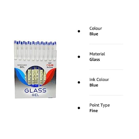 FLAIR Glass 0.6mm Gel Pen Stand | Transparent Glass Design With Soft Rubber Grip | Waterproof Low-Viscosity Ink For Smudge Free Writing | Blue, Black & Red Ink, Pack of 10 Pens