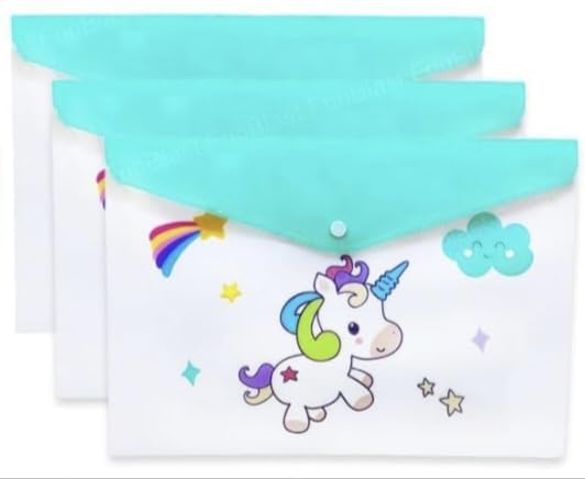 AMKAY clear folder Unicorn Document Bag File Pencil Case Stationery Holder Organizer document Coin Purse Attractive A4 Size Unicorn Waterproof PVC Document Big Bag File Folder Smooth Zipper