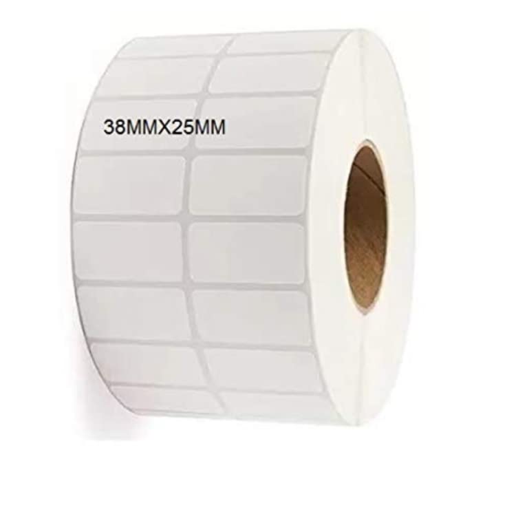 KIYA 38x25x2 Barcode Label Sticker - 38mm x 25mm - 1 Ups - 2000 Labels Per Roll - White Self Adhesive Sticker for Printing Barcoding (1 Roll Per Pack (2000 Labels))