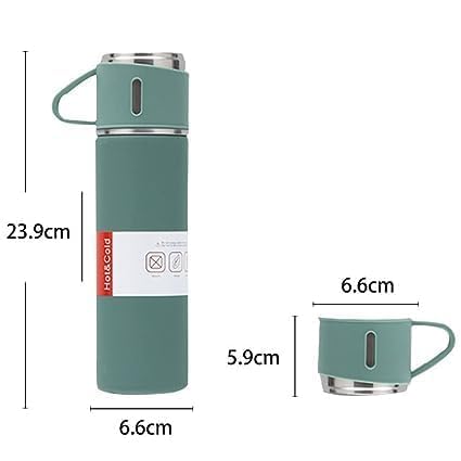 AMKAY Stainless Steel Vacuum Flask with 3 Steel Cups Combo Set; Hot and Cold Insulated Double Layer Thermos Flask for Gift Tea Coffee Water Bottle 680ML