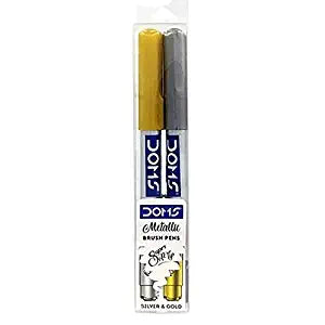 Doms Metallist Series Metallic Brush Pens | 2 Shades (Gold & Silver) | Super Soft Tip | Ideal for Modern Calligraphy & Decorative Writing | Pack Of 2 Pcs