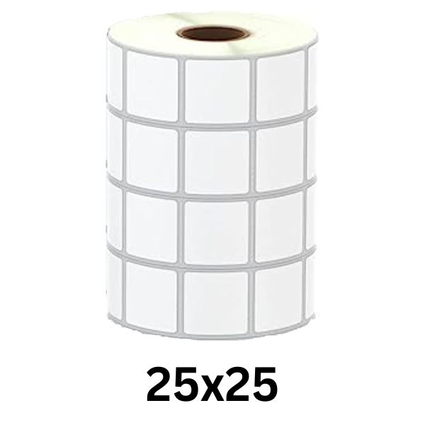 KIYA 25x25 Barcode Label Sticker - 25mm x 25mm - 1 Ups - 4000 Labels Per Roll - White Self Adhesive Sticker for Printing Barcoding (1 Roll Per Pack (4000 Labels))