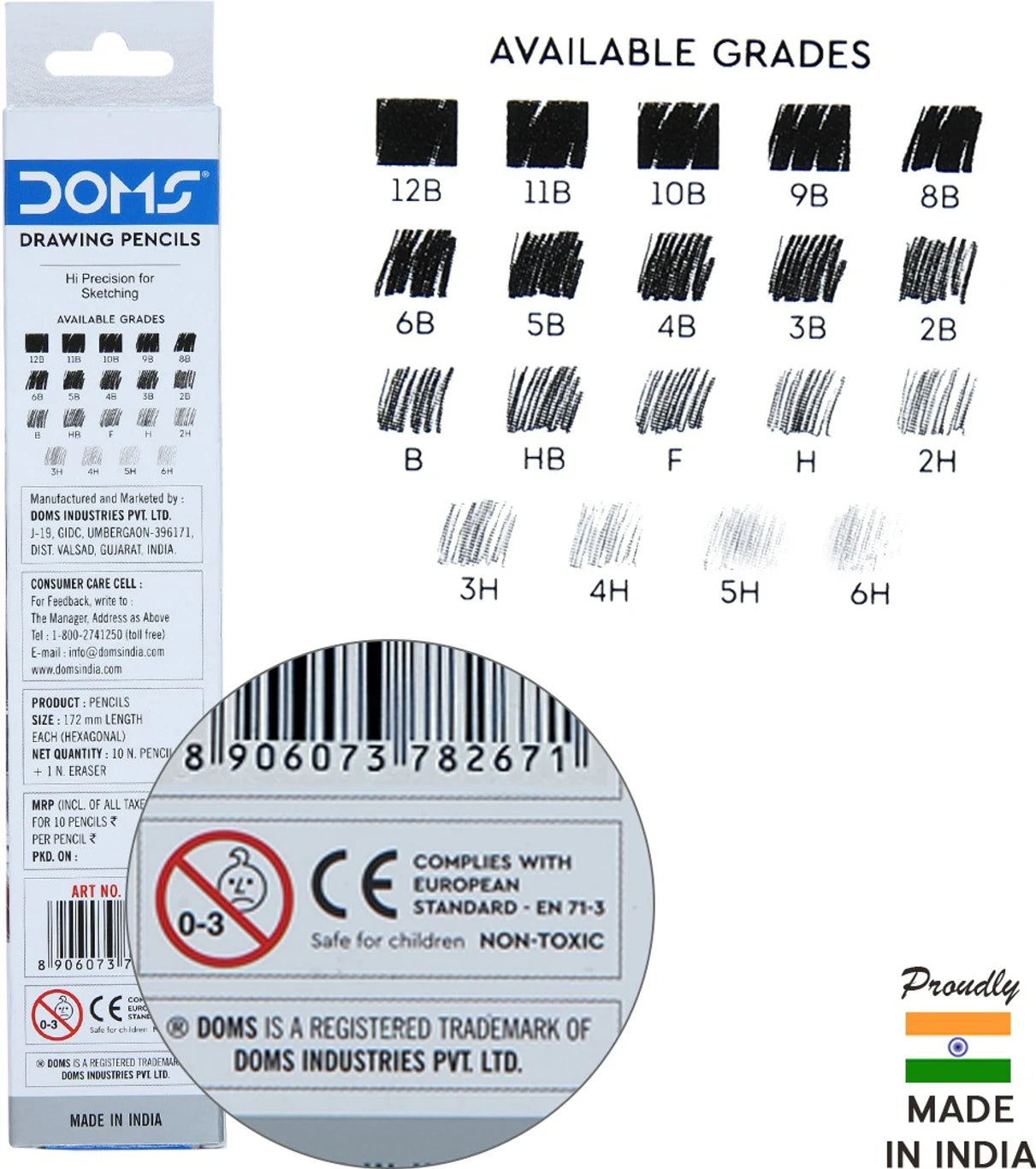 DOMS Drawing & Sketching 2H Graphite Pencil | Hard Grade Pencil for Technical Drawing, Sketching & Writing