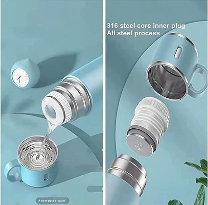 AMKAY Stainless Steel Vacuum Flask with 3 Steel Cups Combo Set; Hot and Cold Insulated Double Layer Thermos Flask for Gift Tea Coffee Water Bottle 680ML