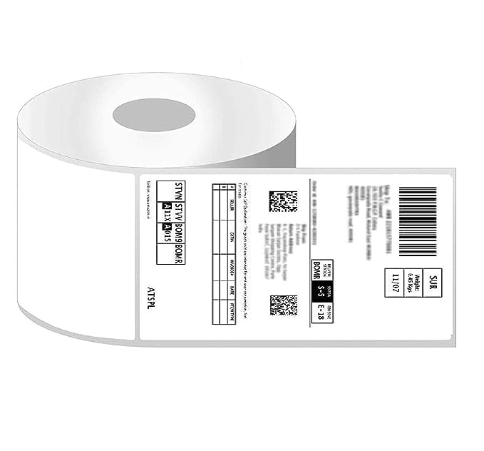 KIYA 100X150 Barcode Label Sticker - 100mm x 150mm - 1 Ups - 400 Labels Per Roll - White Self Adhesive Sticker for Printing Barcoding (1 Roll Per Pack (400 Labels))