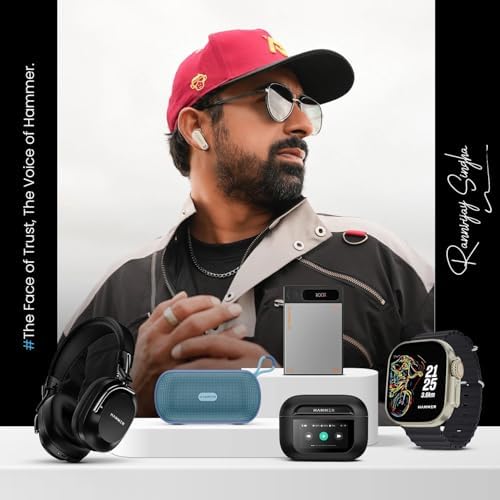 HAMMER Bash Pro 33 dB Hybrid ANC Over Ear Wireless Headphones, 4 Mics for Clear Calling, Charge 10mins = 300mins playtime, 40mm Driver, Transparency Mode, 37Hrs Playtime, Super soft Cushion, 5.3 Black (SD)