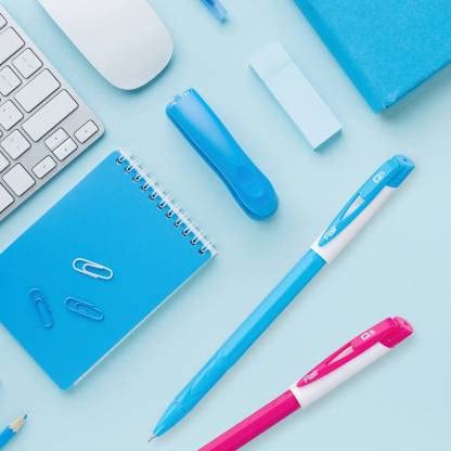 FLAIR Q5 Easy Writing Ball Pen ( pouch pack of 5 pcs) | Tip Size 0.7 To 1 mm | Ergonomically designed Hexagonal Body | Comfortable Grip| Ideal for School, Collage And Office | Blue Ink,