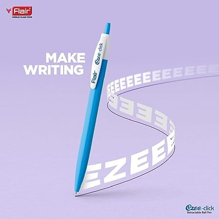 FLAIR Ezee Click Ball Pen Pouch Pack Different Playful Body Colors 0.7 to 1 mm Tip Size | Retractable Mechanism With Comfortable Grip For Smooth Writing ( Set of 5 pcs)