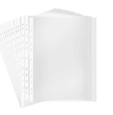 Digismart A4 Punched Pocket,100 MICRONS 50 Pages/Pack Sheet Protector Binder Pocket Paper File Letter Sheet Protector Binder Sleeves, Clear Sheet Protector Transparent Document Pocket Folder