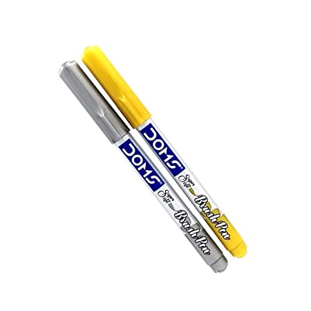 Doms Metallist Series Metallic Brush Pens | 2 Shades (Gold & Silver) | Super Soft Tip | Ideal for Modern Calligraphy & Decorative Writing | Pack Of 2 Pcs