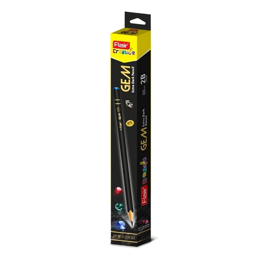FLAIR Creative Series Gem 2B Graphite Pencil | Extra Dark Pencil | Black Matte Finish | Lightweight With Comfortable Grip | Black, 10 Pencils