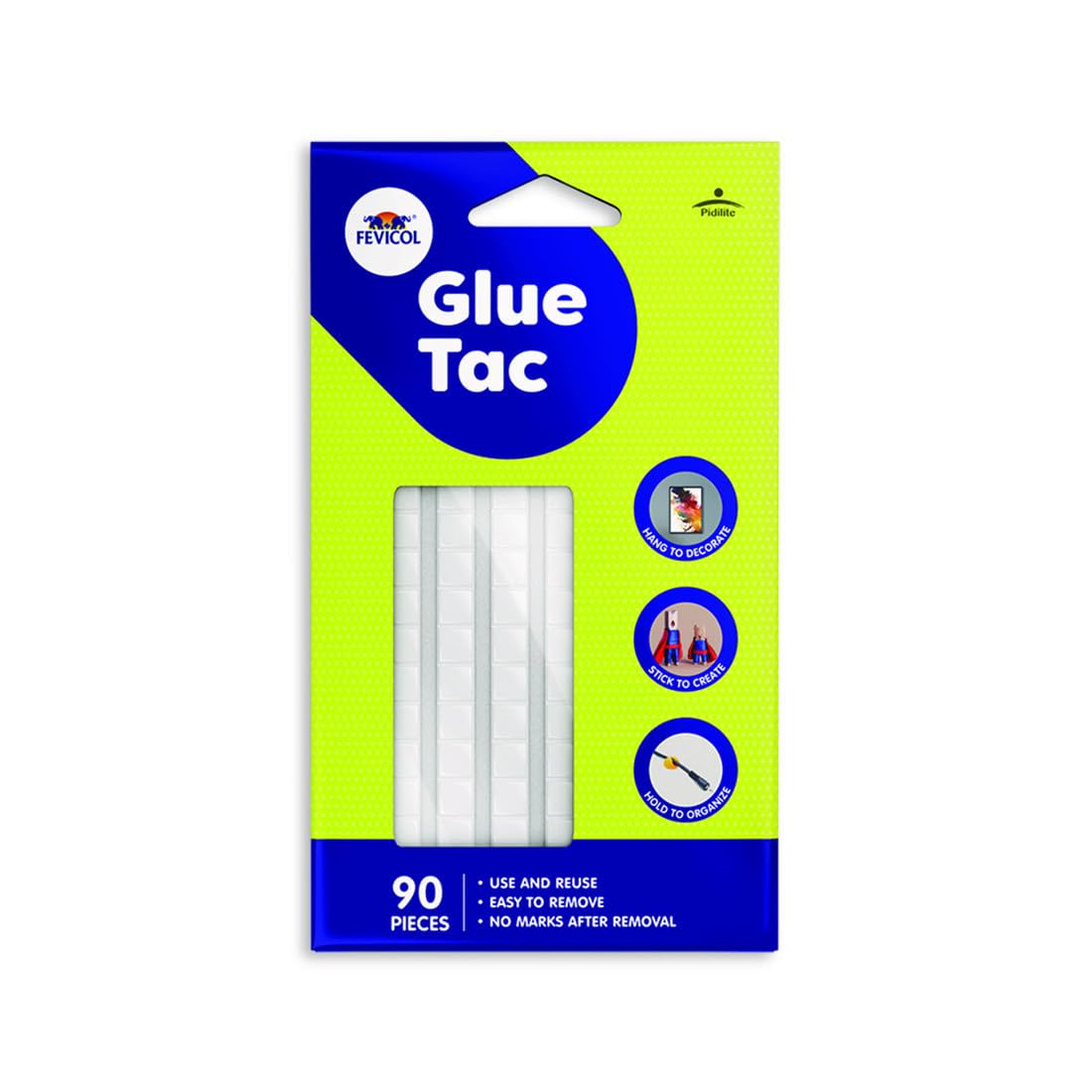 Fevicol Glue Tac 90pcs, 50g - Reusable, Removable, Mouldable Glue | For Decorating, Crafting, Organising | Art & Craft |Easy to Tear | Ideal for Kids, Hobbyists, School Projects
