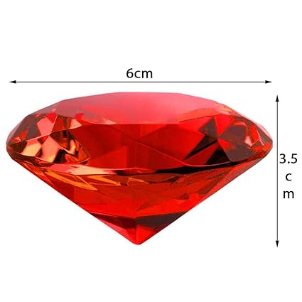 Kebica Diamond Shaped Crystal Glass Paper Weight with Clear Finish Big Size Red