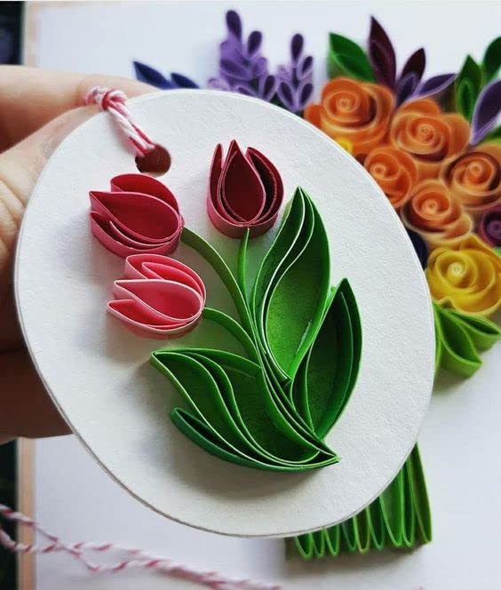 Beads & Crafts: Paper Quilling Tools Kit with Advanced Quilling Guiding Book, Quilling Needle, Background Cards, 5mm Quilling Strips (400), Earing Hooks, Tooth Picks, Flower Making Raw Material