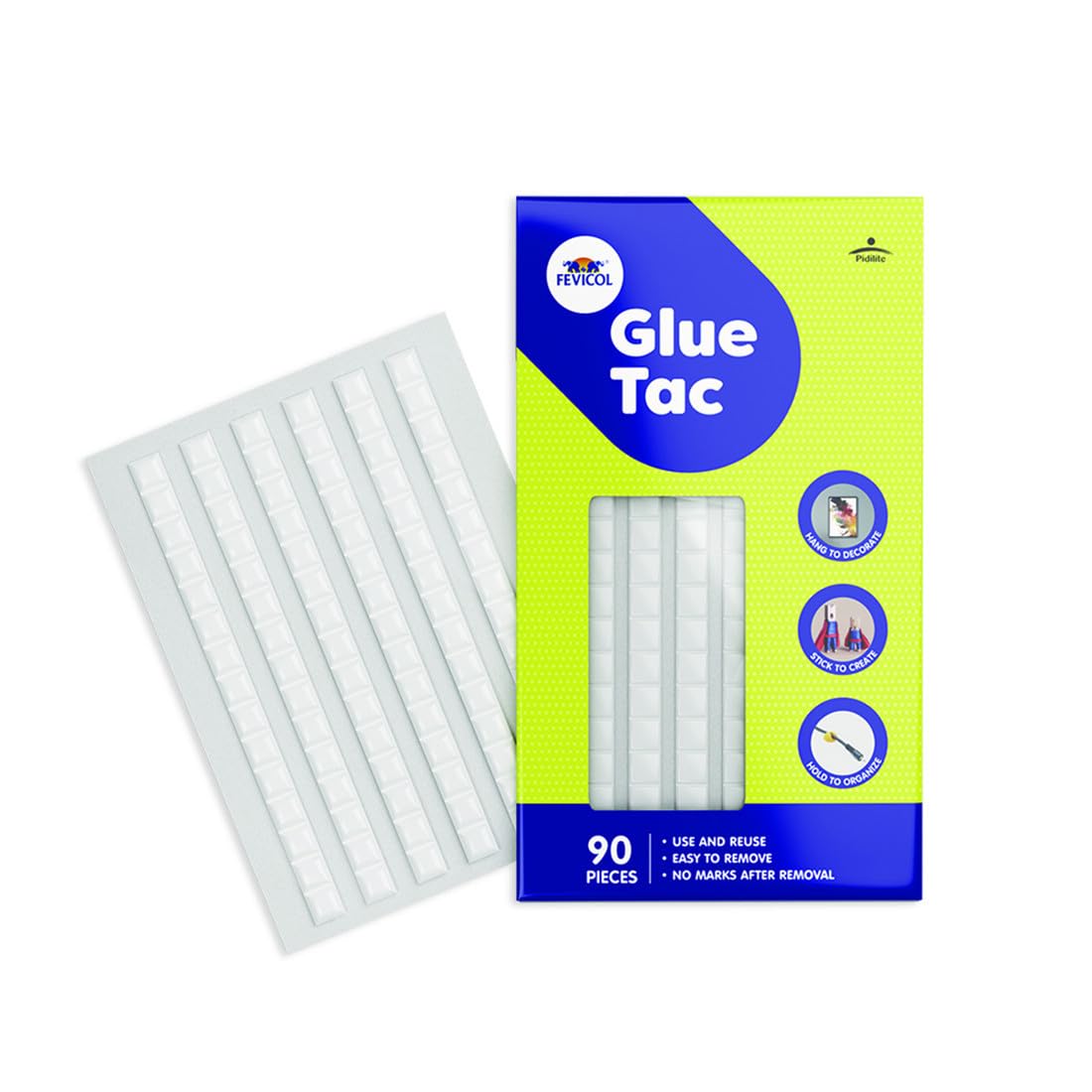 Fevicol Glue Tac 90pcs, 50g - Reusable, Removable, Mouldable Glue | For Decorating, Crafting, Organising | Art & Craft |Easy to Tear | Ideal for Kids, Hobbyists, School Projects