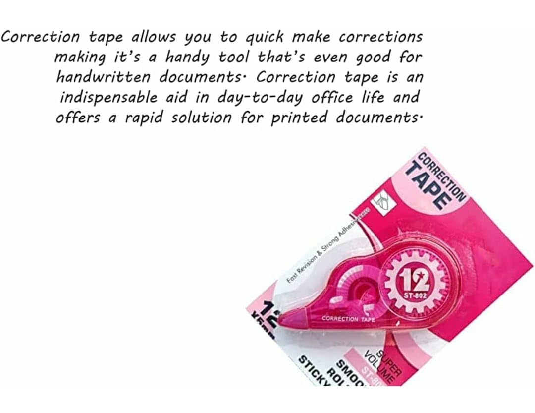 AMKAY Correction Tape/Whitener Tape for Office, School Project and Assignment Work, Easy to use, (Size - 12mm x 5mm) (Pack of 1)