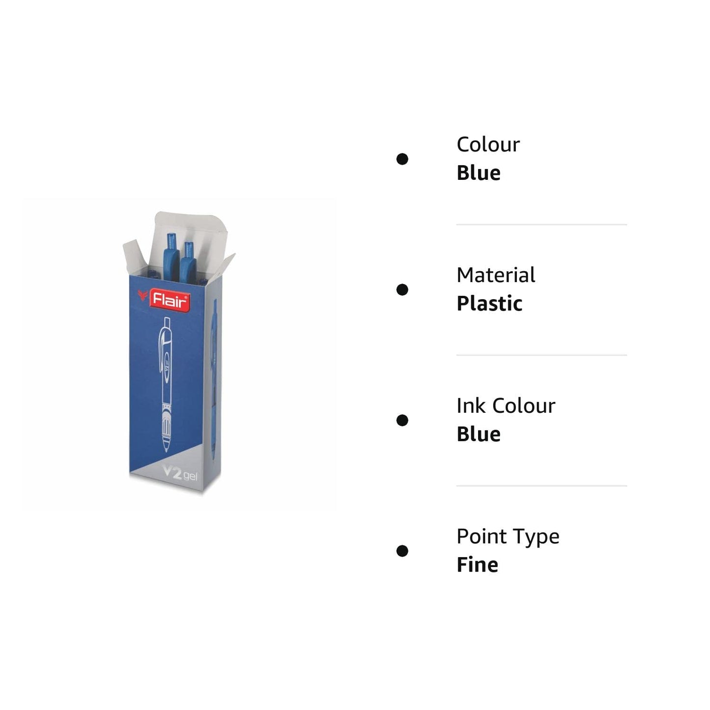 FLAIR V2 Retractable 0.7mm Gel Pen Box Pack | Water Proof, Smudge Free & Refillable Ink For Smooth Writing Experience | Comfortable Grip For Easy Handling | Blue Ink