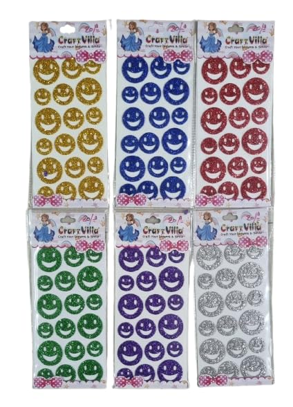 Arts & Crafts Glitter Self Adhesive Foam Puffy Smiley, Alphabet, Flower Stickers for Art & Craft Decoration School Use