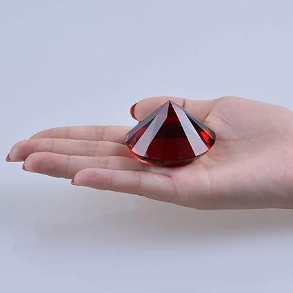 Kebica Diamond Shaped Crystal Glass Paper Weight with Clear Finish Big Size Red