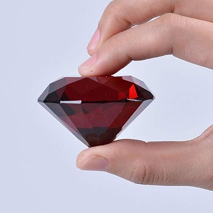 Kebica Diamond Shaped Crystal Glass Paper Weight with Clear Finish Big Size Red