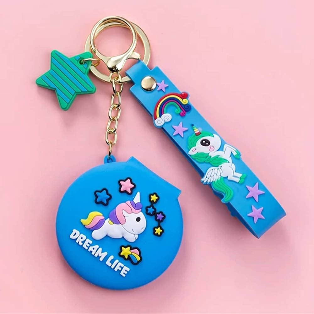 ART & CRAFT Pocket Mirror Keychain/Keyring With Hook/Round Pendant Makeup Key Ring/Attractive Key-Ring- Pack Of 1(Multicolor)