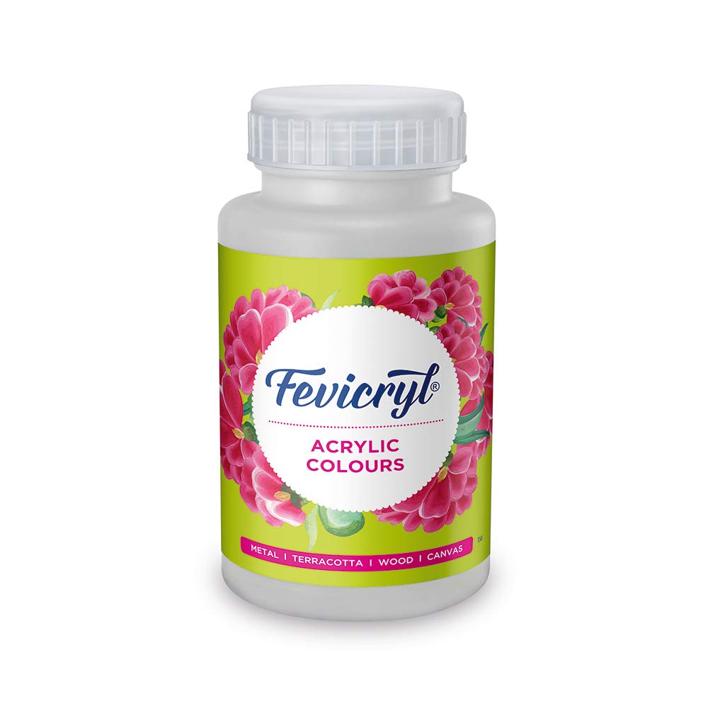 Fevicryl Acrylic Colour, Art and Craft Paint, DIY Paint, Rich Pigment, Non-Craking Paint for Canvas, Wood, Leather, Earthenware, Metal | Ideal for Artists | White, 500ml
