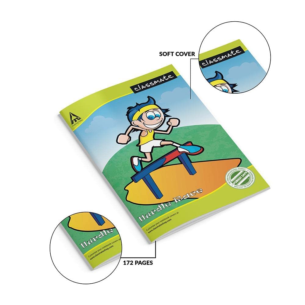 Classmate Notebook | Maths Notebook | 3 in 1 Notebook | 172 Pages 24 x 18 cm Soft Cover (Double Lines/Four Lines with Gap/Square -1 cm)