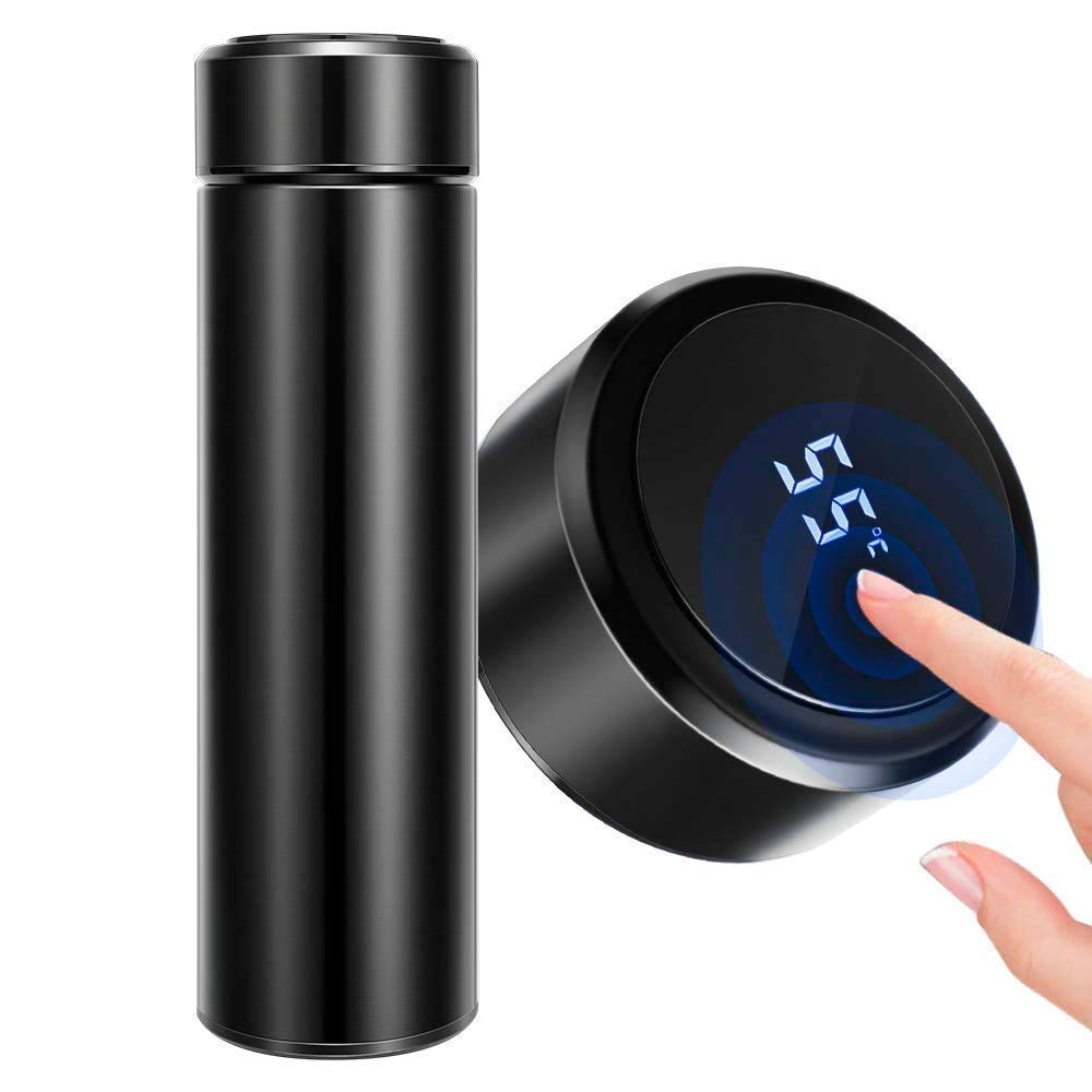 Smart LED Active Temperature Display Indicator Vacuum Insulated Bottle Stainless Steel Thermos Hot & Cold Bottle with Liquid Temperature Display (500ml) (Black)