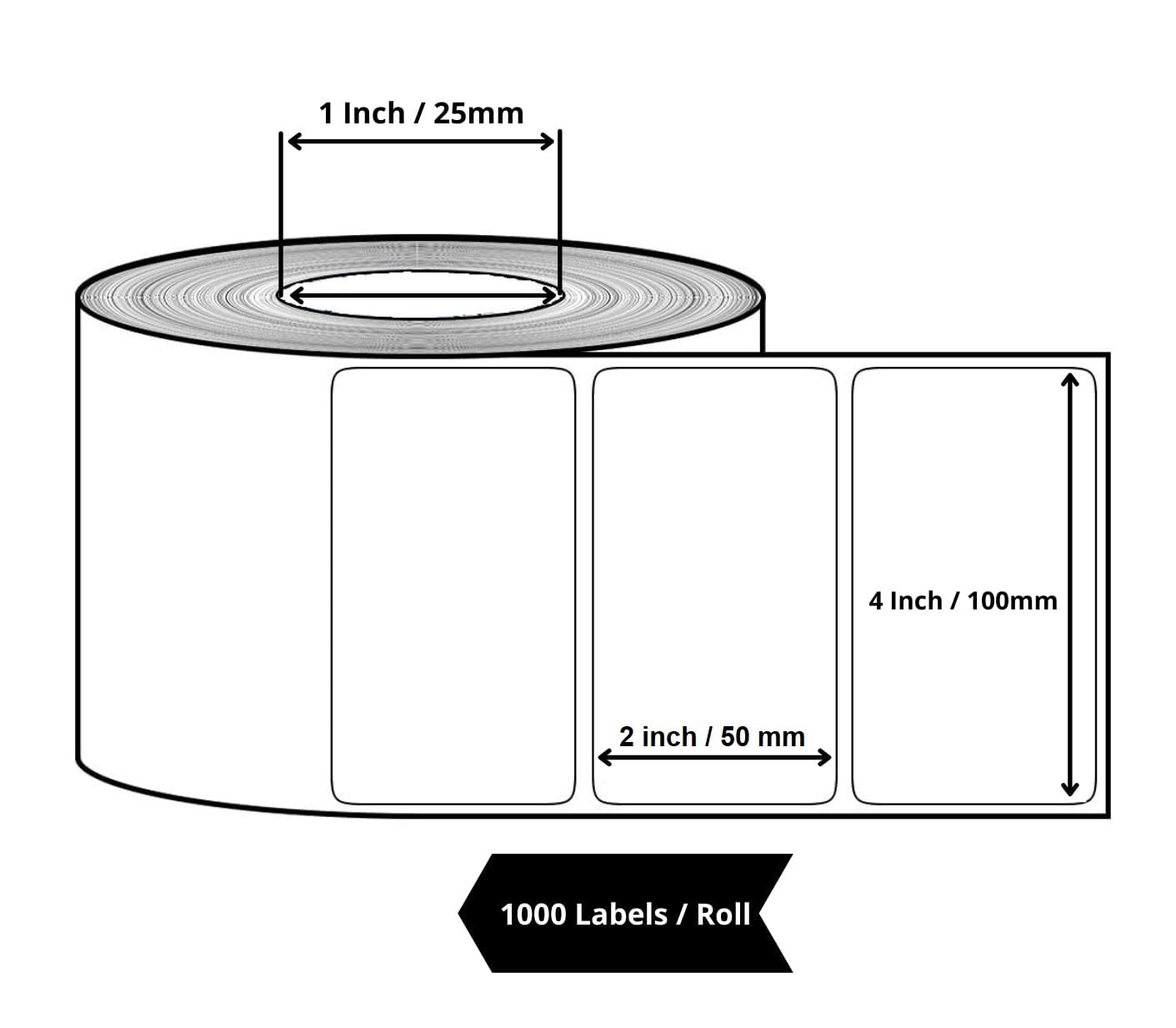 KIYA 100x50 Barcode Label Sticker - 100mm x 50mm - 1 Ups - 1000 Labels Per Roll - White Self Adhesive Sticker for Printing Barcoding (1 Roll Per Pack (1000 Labels))