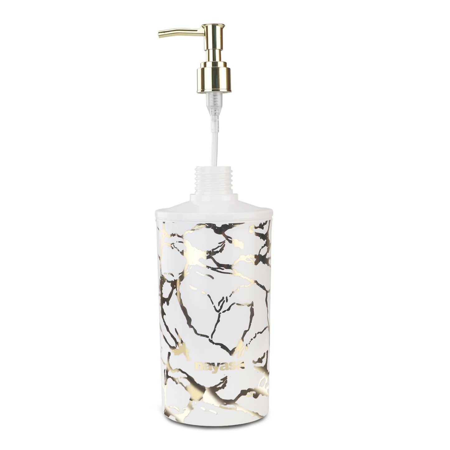 Nayasa Stylo Soap Dispenser Set of 1, Classy Marble Finish Foil Print Liquid Soap Dispenser with Pump, Can Be Used for Handwash, Lotion, Sanitizer, Shampoo, for Home & Kitchen, Gold