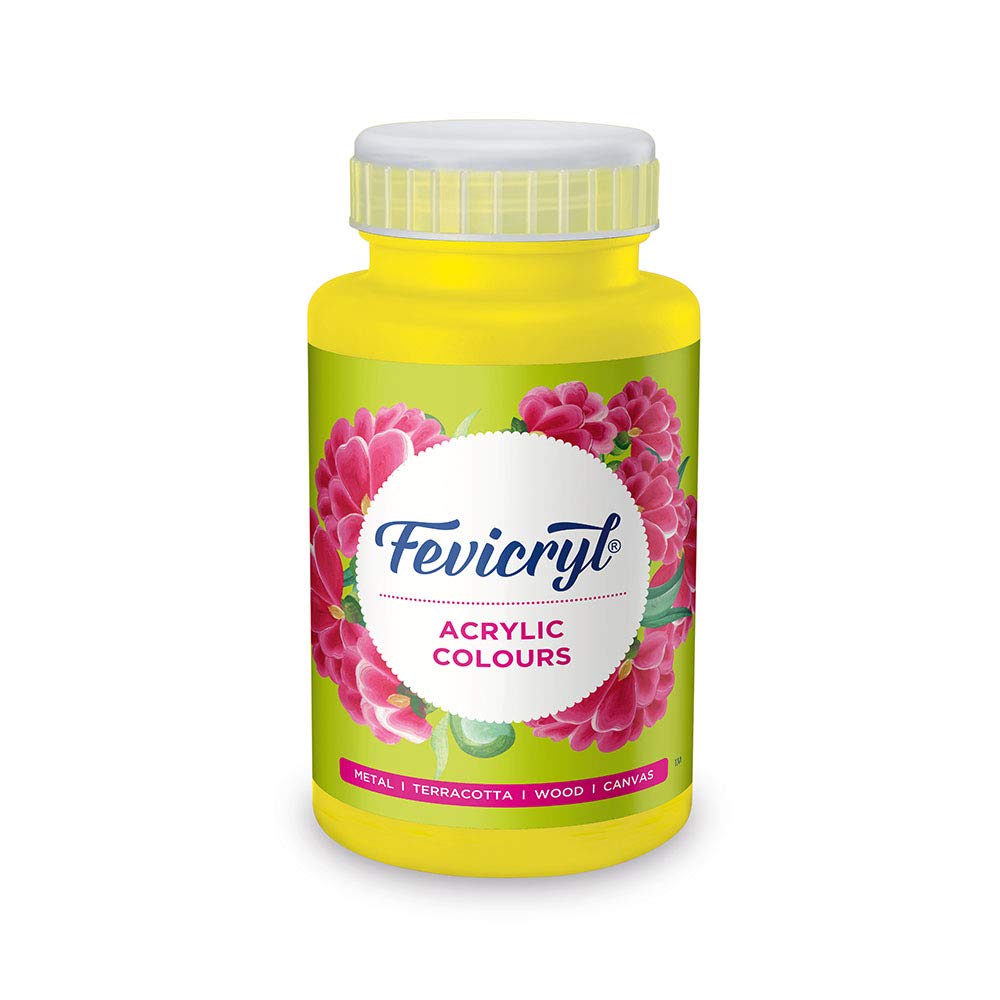 Fevicryl Acrylic Colour, Art and Craft Paint, DIY Paint, Rich Pigment, Non-Craking Paint for Canvas, Wood, Leather, Earthenware, Metal | Ideal for Artists | Lemon Yellow, 500ml