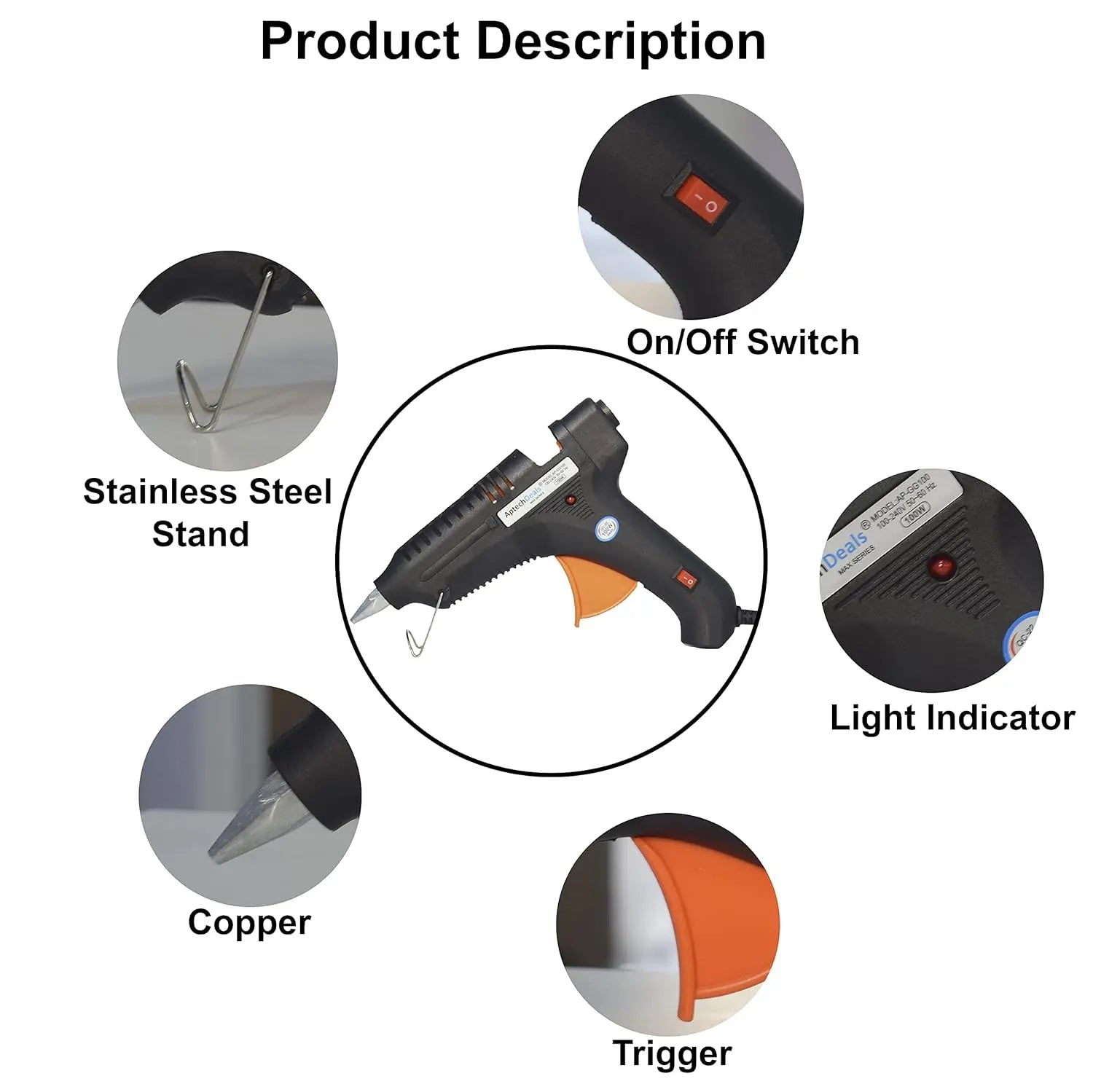 AMKAY - Professional Hot Melt Glue Gun - 100 W/ 120 W/ 25 W/ 40 W/ 60 W-200/ 60 W-400 with Multi Temperature Control, Fast Melting - Easy To Use Glue Gun + Glue Sticks - Image #8