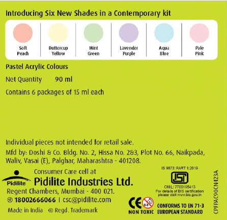 PIDILITE, Acrylic Colour - Fevicryl | PASTEL | Set of 1 | 90 ml.