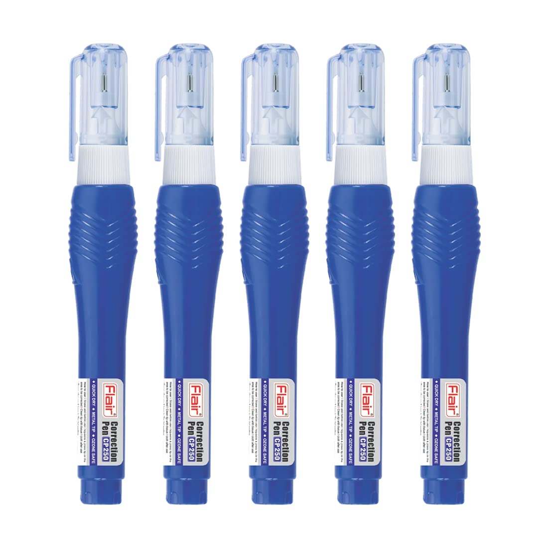 Flair Creative Series CP250, 100 Correction Pen Pouch Pack | 0.8 mm Needle Metal Tip | Fast Drying & Ozone Safe | Designed to Enhance Grip | Pack of 5
