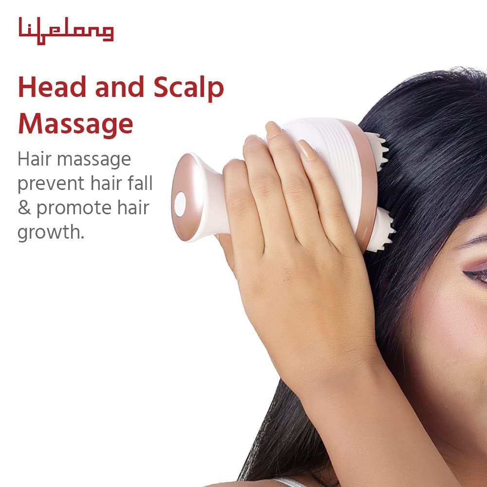 Lifelong LLM225 Rechargeable Head, Scalp Full Body Pain Relief Massager, Electric Head Kneading Massager,4 Speed Modes,Handheld Portable Head Scratcher for Hair Growth,Deep Clean & Relaxation,Brown