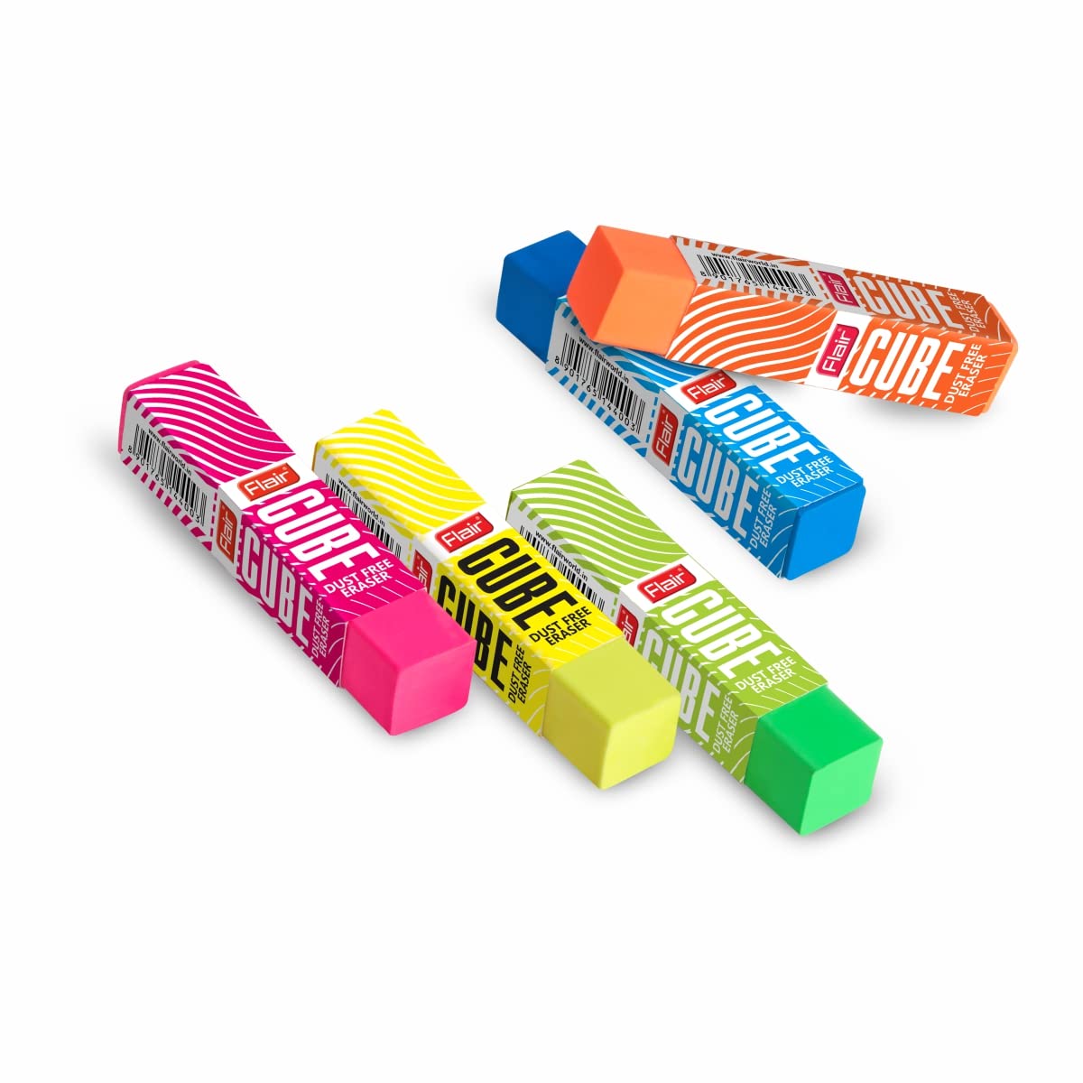 Flair Creative Series Cube Eraser Box Pack | Neat & Dust Free Erasing | Neon Color Erasers | Stationery Gift Item For Kids & Students | Safe For Children | 5 Different Body Colors | Pack of 20 Erasers