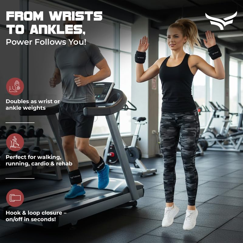 Xtrim Canvas Ankle Weights 2 KG Total (1 KG x 2) for Men & Women, Iron Pellet Filled with Balanced Weight Distribution, Non-Slip Secure D-Ring Strap, Ideal for Gym, Walking, Yoga, Home Workout & Strength Training, Black (ASL)