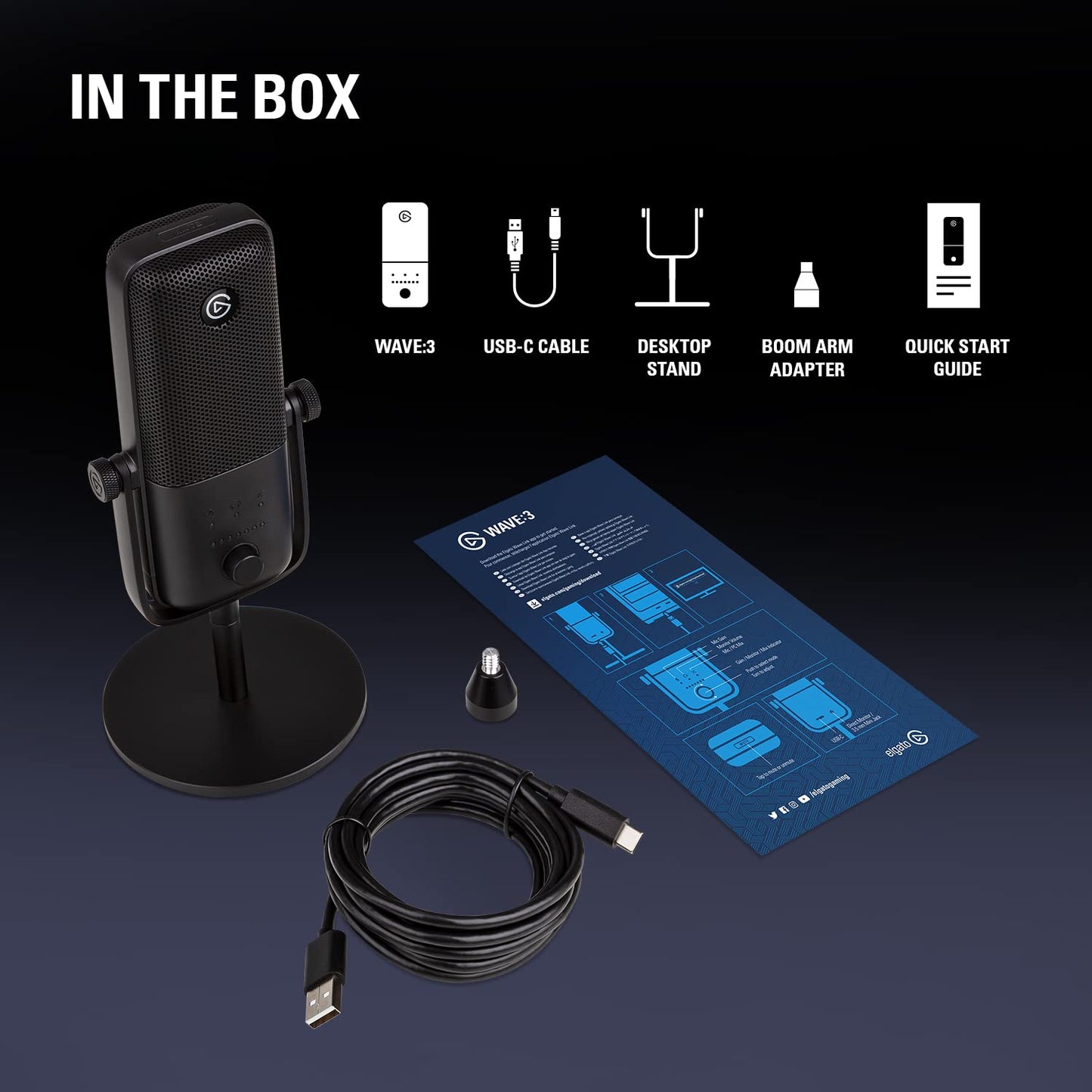 Elgato Wave:3 Premium USB Condenser Unidirectional Microphone and Digital Mixing Solution, Anti-Clipping Technology, Capacitive Mute, Streaming and Podcasting, (10MAB9901, Black) (SD)