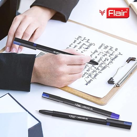 FLAIR Carbonix Ball Pen Blister Pack | 0.7 mm Tip Size | Low-Viscosity Ink With Double Writing Length | Smudge Free Writing, Attractive Body Graphics | Blue Ink, Set of 3