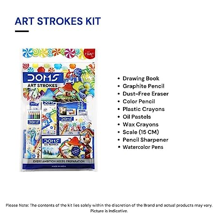 Doms Art Strokes Kit | Perfect Value Pack | Kit For Creative Minds | Gifting Range For Kids | Combination of 10 Stationery Items