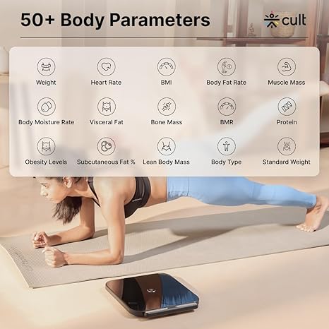 Cult Smart Scale Pro, US FDA Approved, 50+ Parameters, Body Fat Scale, BMI, 10 members, Bluetooth Weight Machine, Body Fat Analyzer, LED Display.