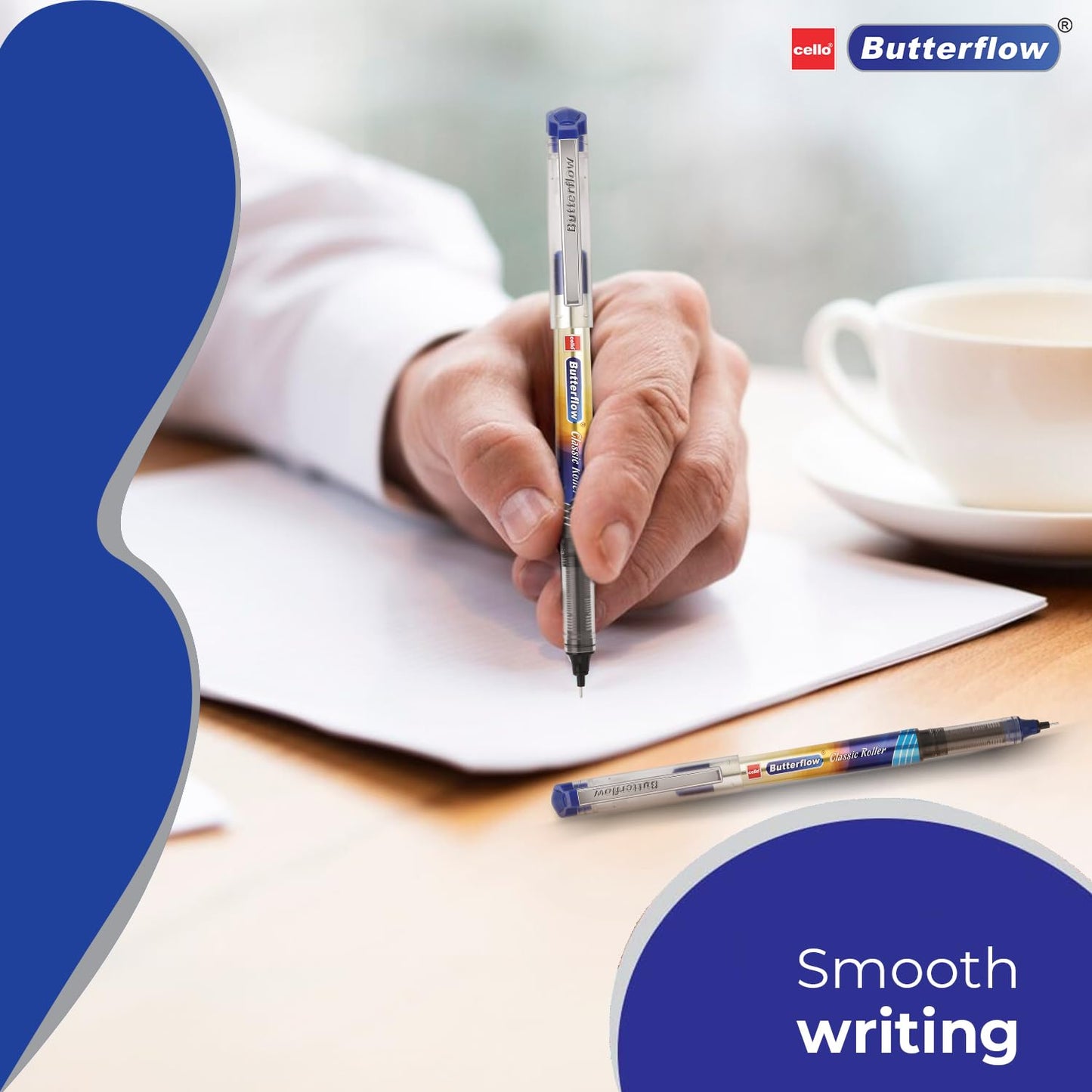 Cello Butterflow Classic Roller Pen Set | Pack of 1 Roller Pens | Smooth Writing Experience | For Students and Office Use | Best Pen for Exams