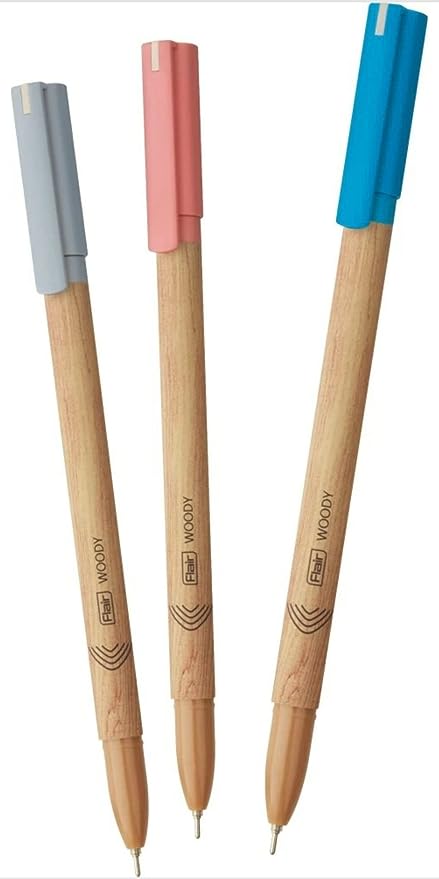 FLAIR Woody 0.7mm Ball Pen Stand | Attractive Woody Design | Smooth Ink Flow System With Low-Viscosity Ink | Smudge Free Writing | Blue, Black & Red Ink, Pack of 50 Pens