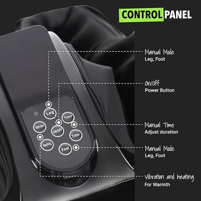 Cultsport Carson for Foot, Calf & Leg Massager for home with Heat and Vibration, 80W, 4 Motors Rolling & Kneading Functions for Pain Relief, Blood Flow Control, Black