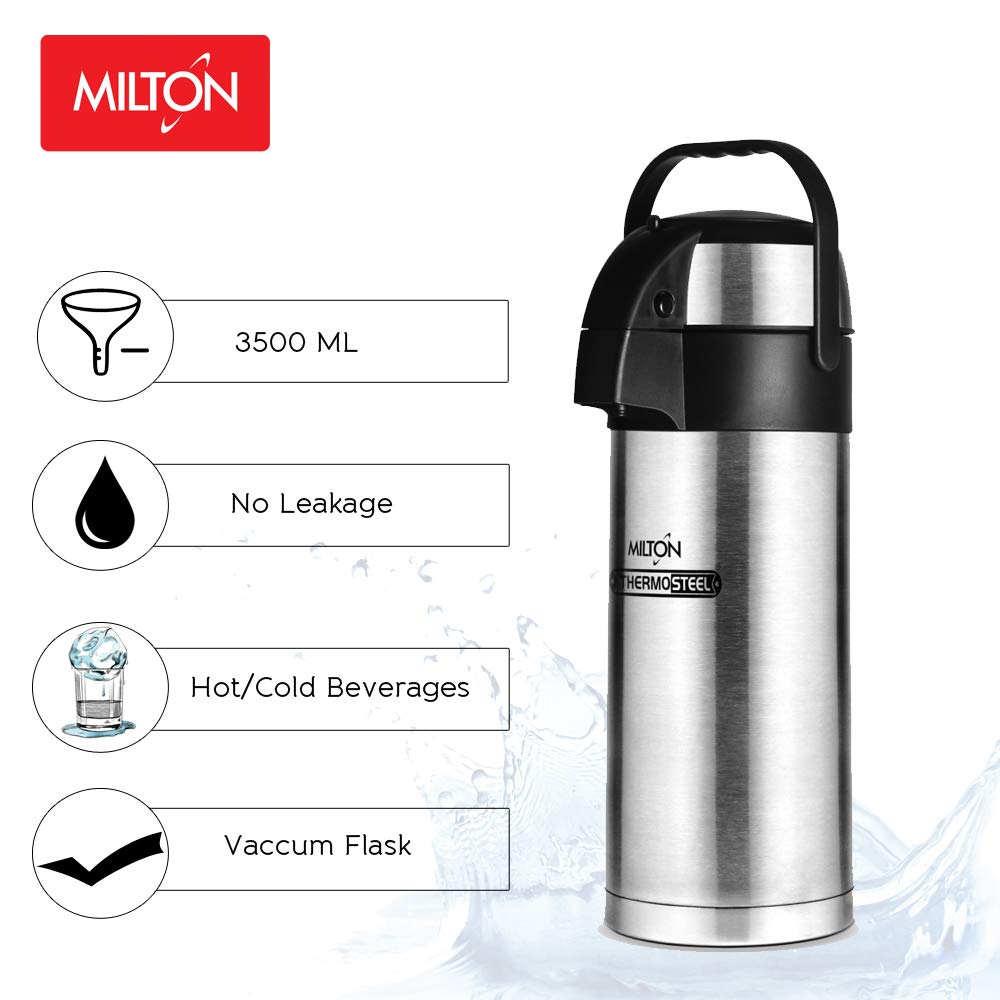 Milton Beverage Dispenser 3500 Stainless Steel for Serving Tea and Coffee, 3.58 Litre, Silver (APEX)