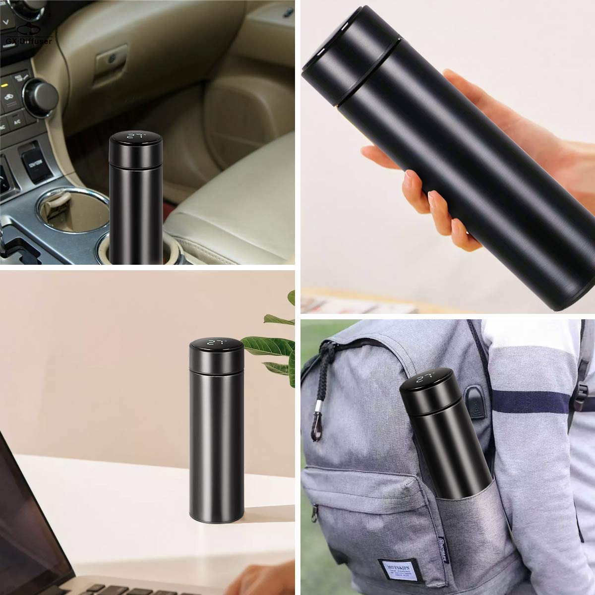 Smart LED Active Temperature Display Indicator Vacuum Insulated Bottle Stainless Steel Thermos Hot & Cold Bottle with Liquid Temperature Display (500ml) (Black)