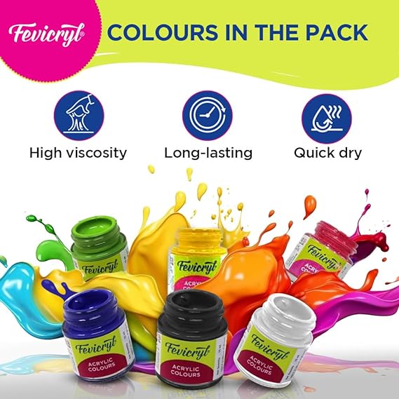Fevicryl Acrylic Colours Lilac Kit DIY Paint, Rich Pigment | Multicolour & Multi-surface | Non-Cracking Paint for Canvas PACK OF 1 Wood, Leather, Earthenware, Metal